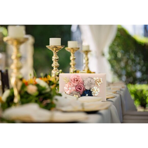 Women Evening Flower Wedding Bride Floral Clutch Purse - Picture 6 of 9